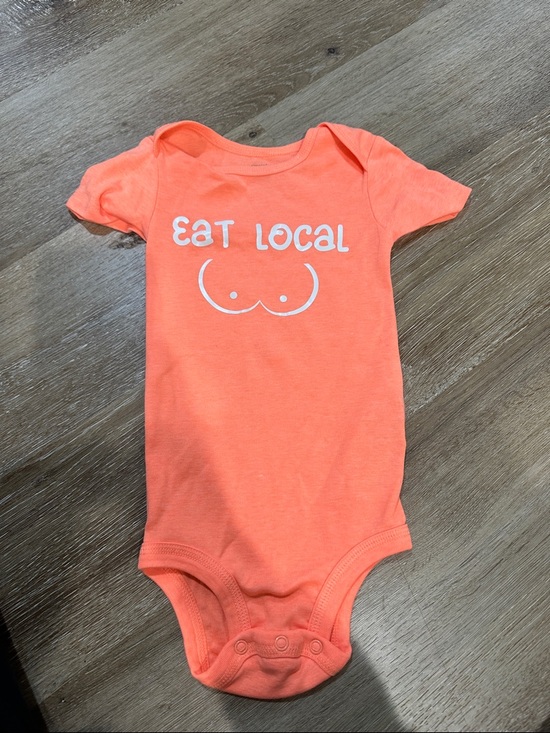 Simple Joys Other - Coral Orange Graphic One-Piece Bodysuit - Eat Local needy af. Bundle of 2